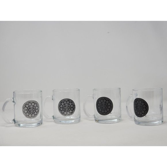 2019 Frankford‎ Candy LLC Oreo Cookie Clear Glass Mugs Milk/Coffee Lot Of 4 - Picture 1 of 10
